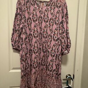 Knox Rose Pink Green Bishop Sleeve Maxi Dress